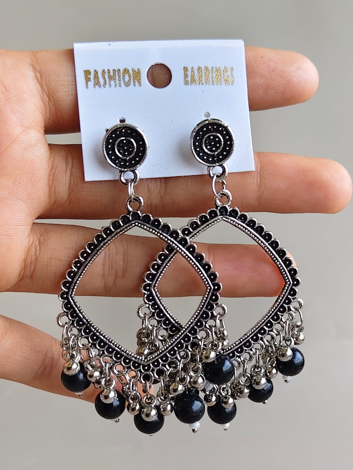 Jhumka/Earrings - Silver Base and colored Beads