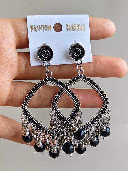Jhumka/Earrings - Silver Base and colored Beads