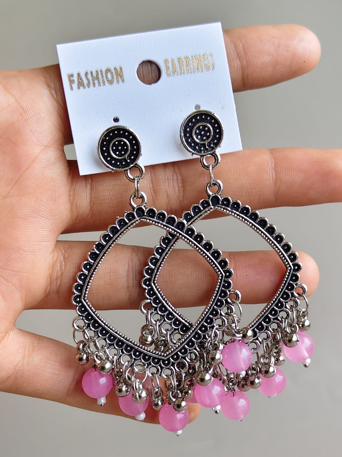 Jhumka/Earrings - Silver Base and colored Beads