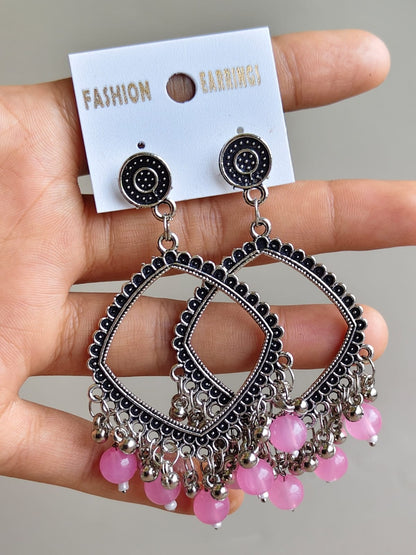 Jhumka/Earrings - Silver Base and colored Beads