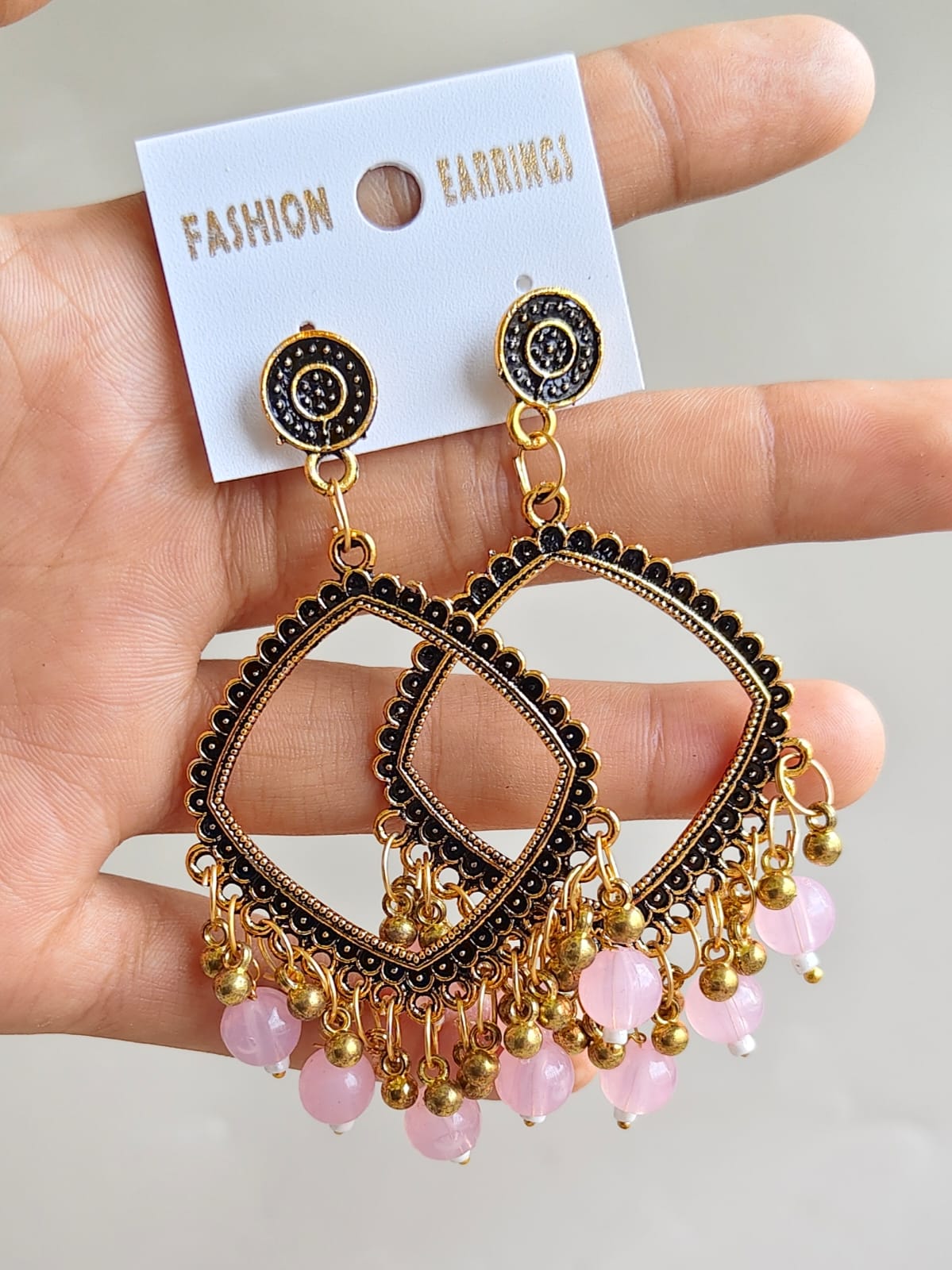 Jhumka/Earrings - Golden Base and colored Beads