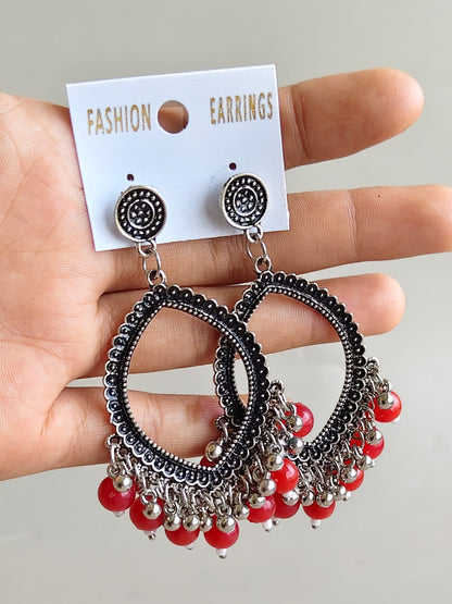Oval Earrings/Jhumkas with silver base