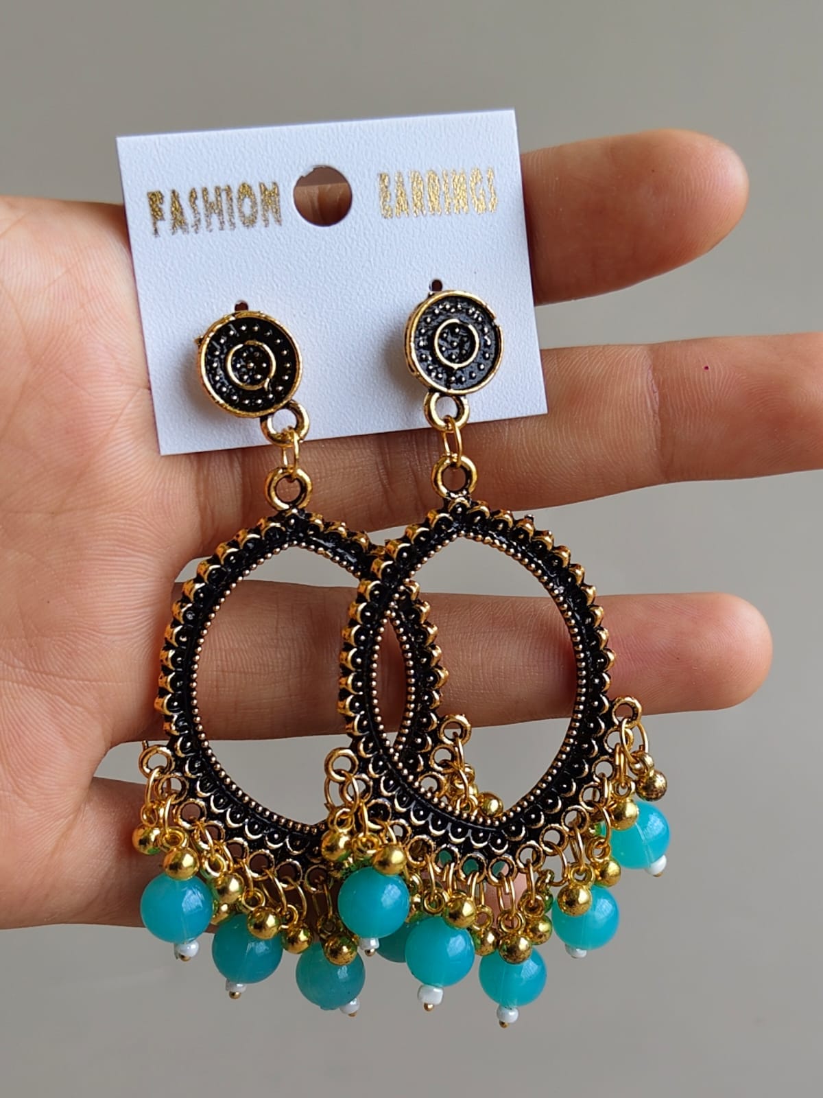 Oval Earrings/Jhumkas with Golden Base