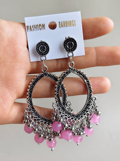 Oval Earrings/Jhumkas with silver base