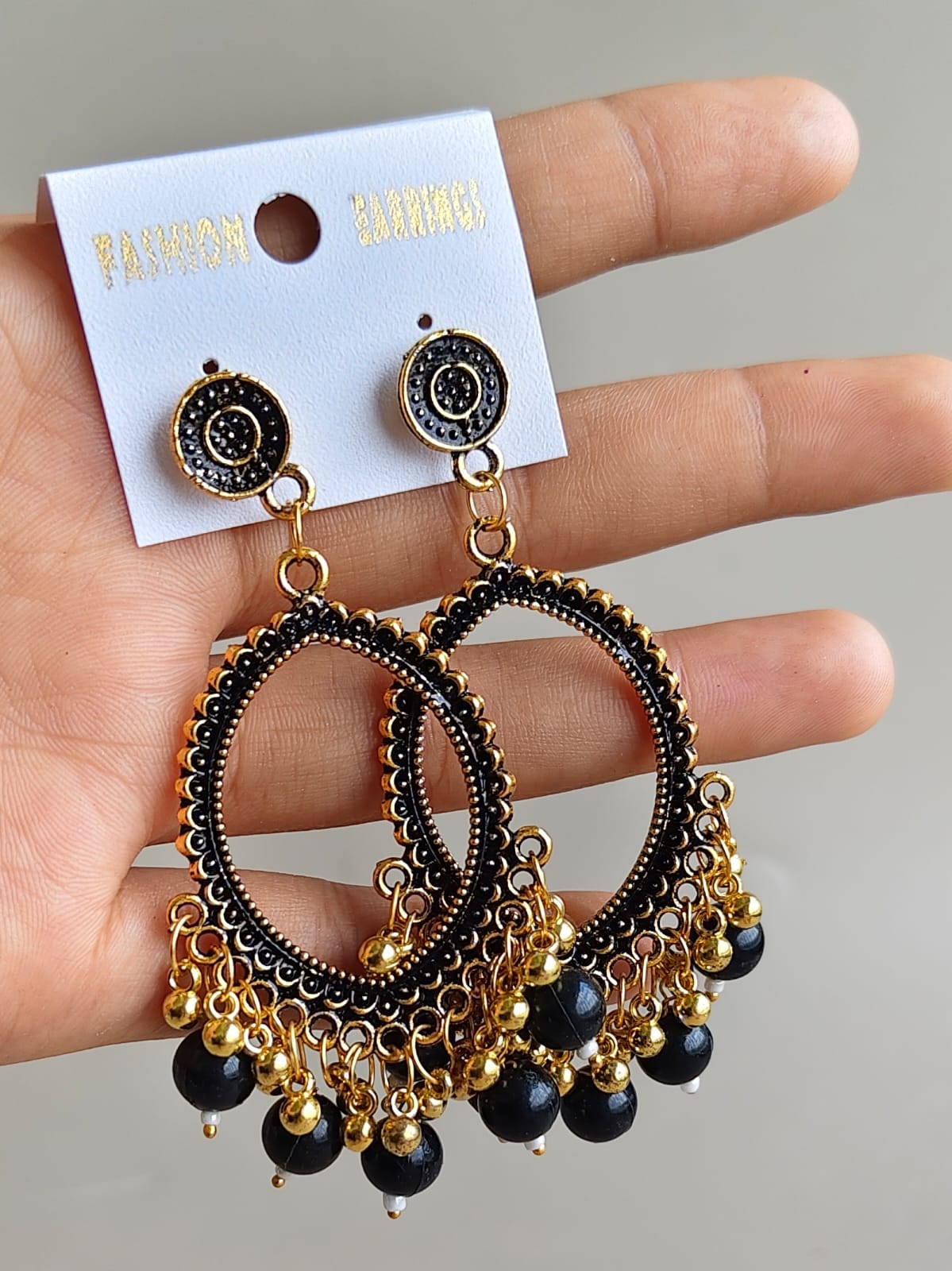Oval Earrings/Jhumkas with Golden Base