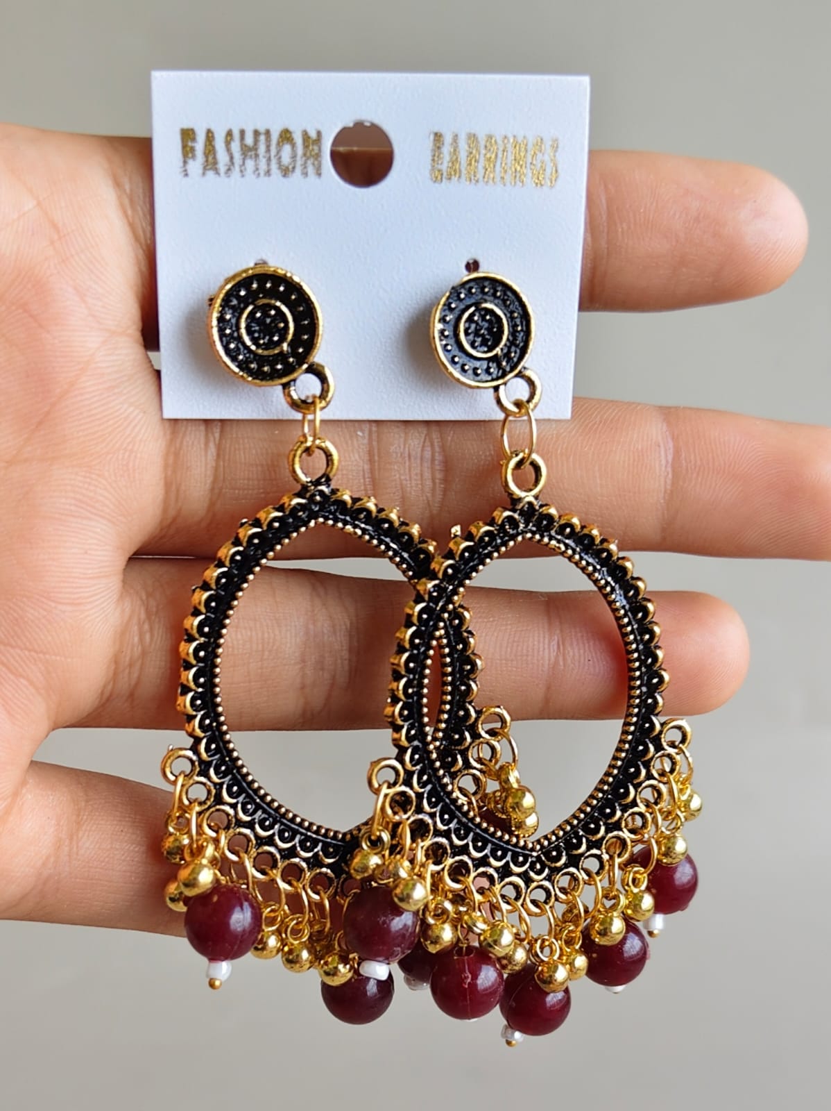 Oval Earrings/Jhumkas with Golden Base