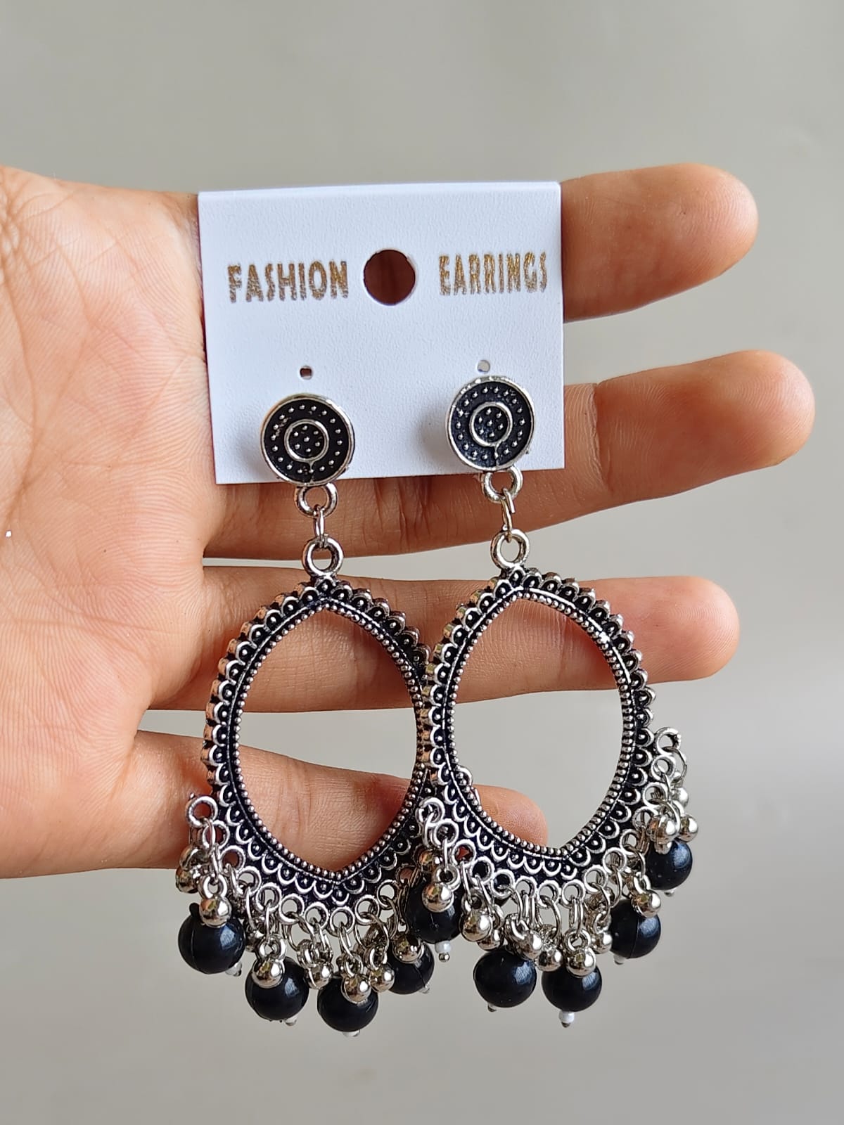 Oval Earrings/Jhumkas with silver base