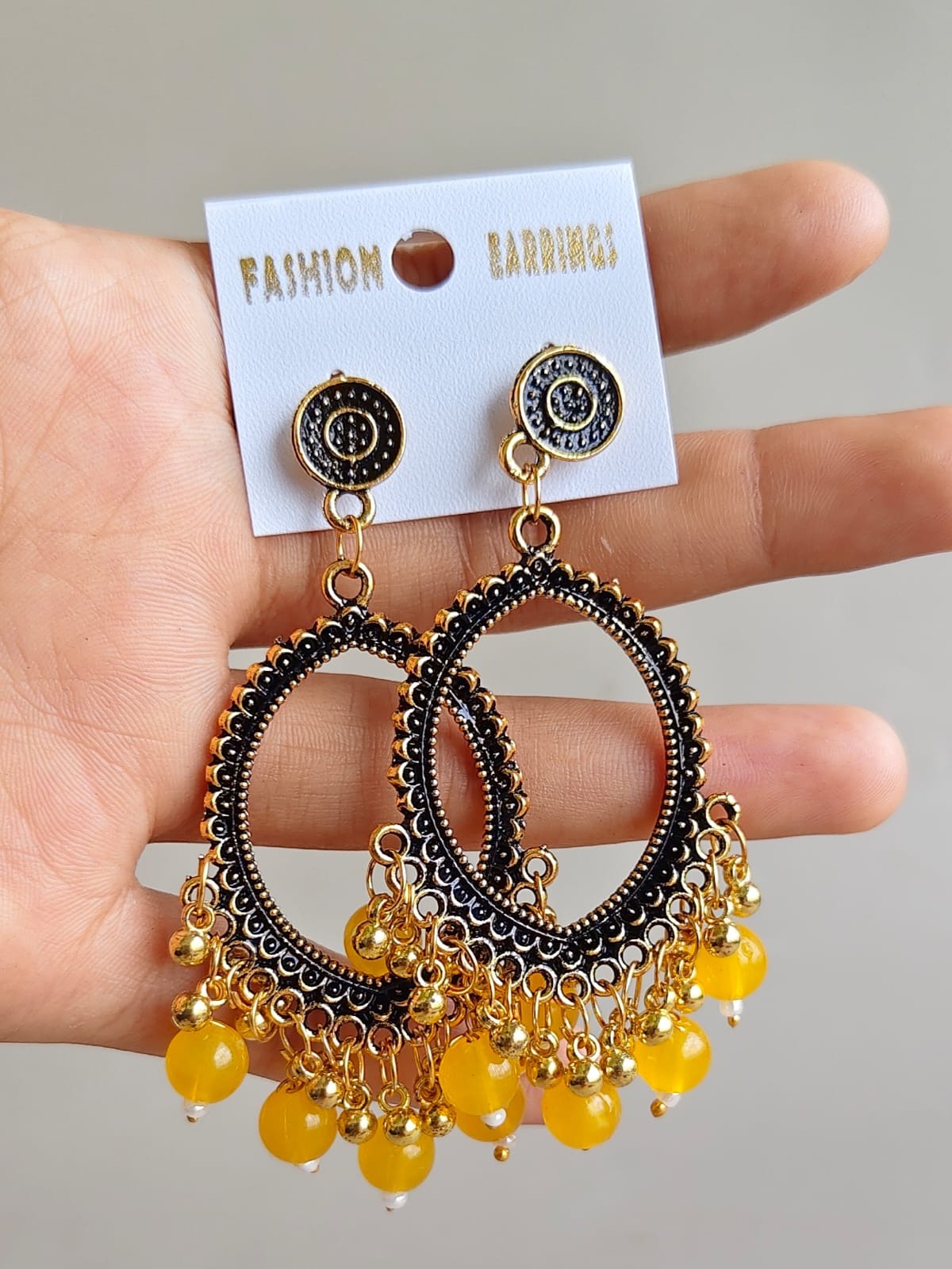 Oval Earrings/Jhumkas with Golden Base