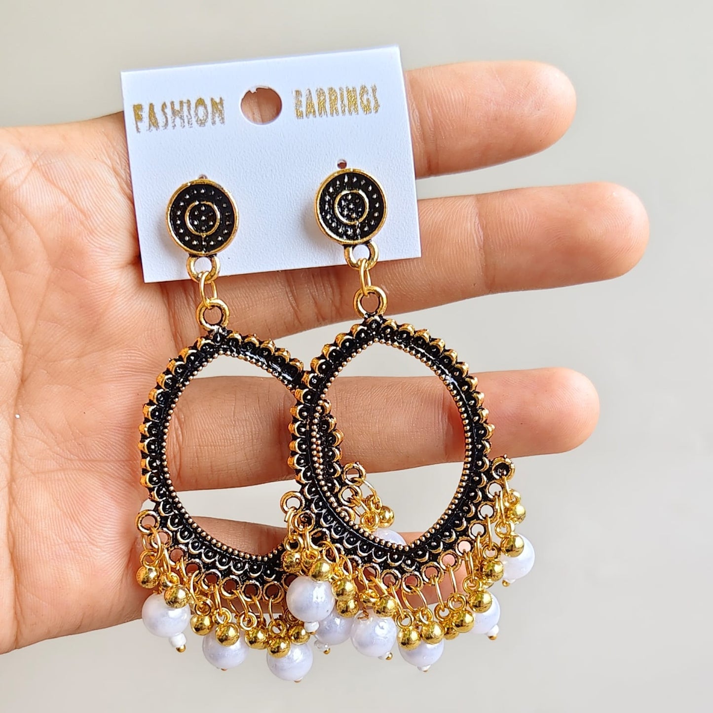 Oval Earrings/Jhumkas with Golden Base