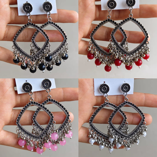 Jhumka/Earrings - Silver Base and colored Beads