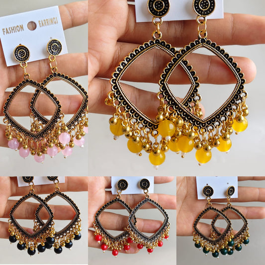 Jhumka/Earrings - Golden Base and colored Beads