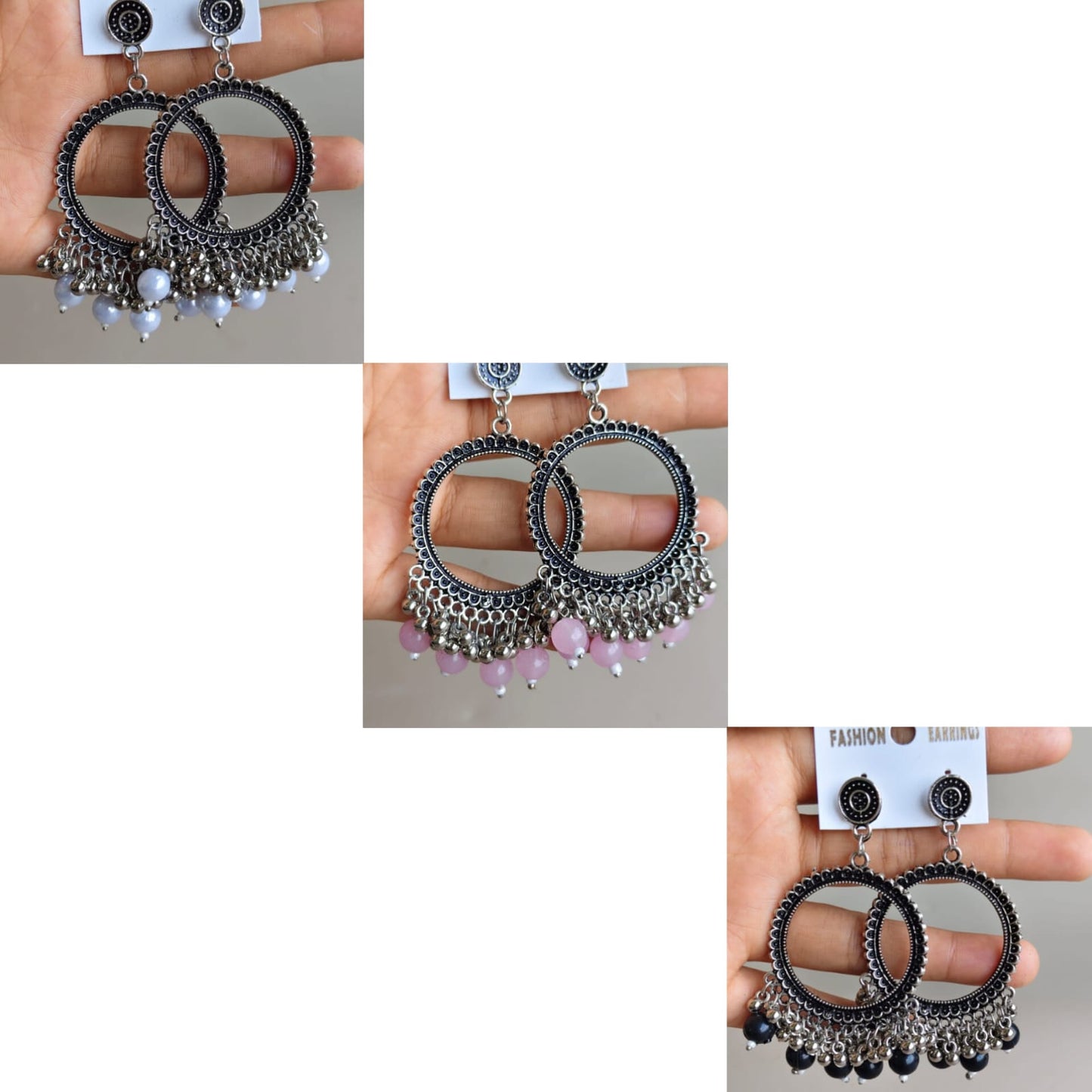 Jhumka - Round B with silver base