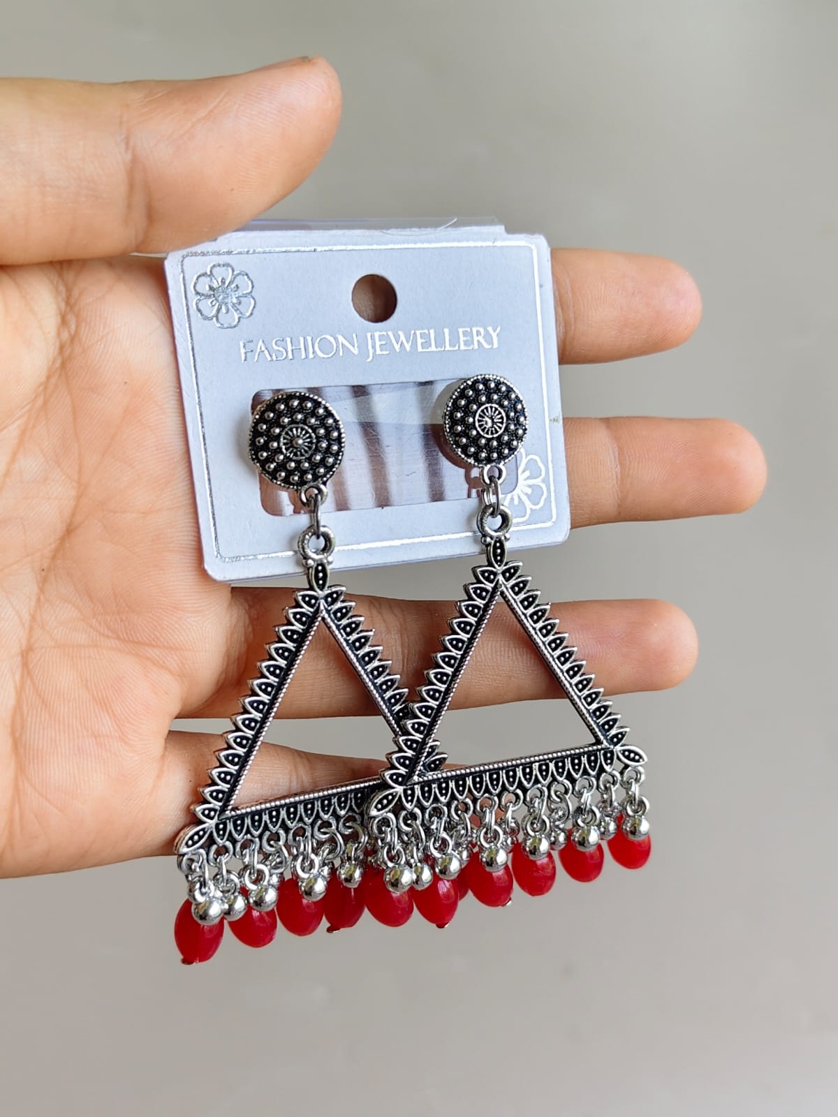 Jhumka - Triangular with silver base