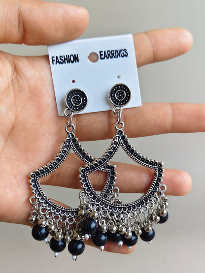 Jhumka - Half Moon with Silver Beads