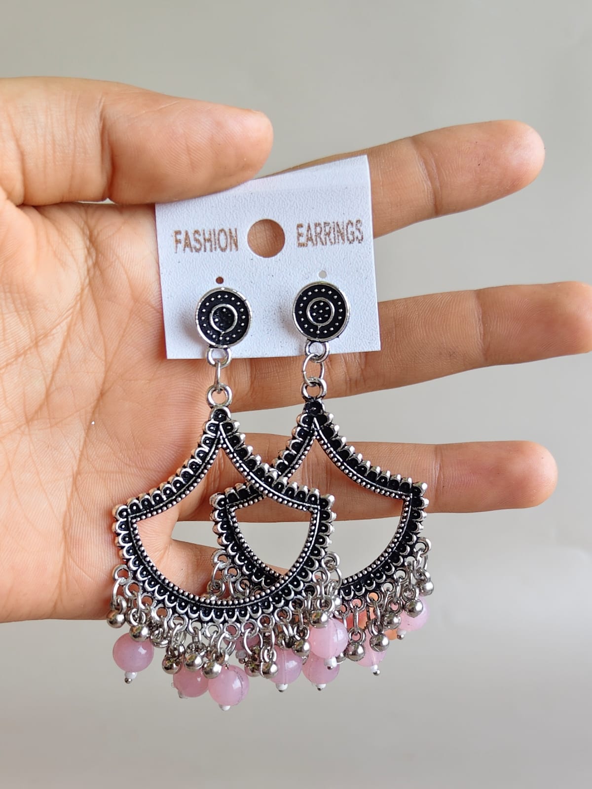 Jhumka - Half Moon with Silver Beads