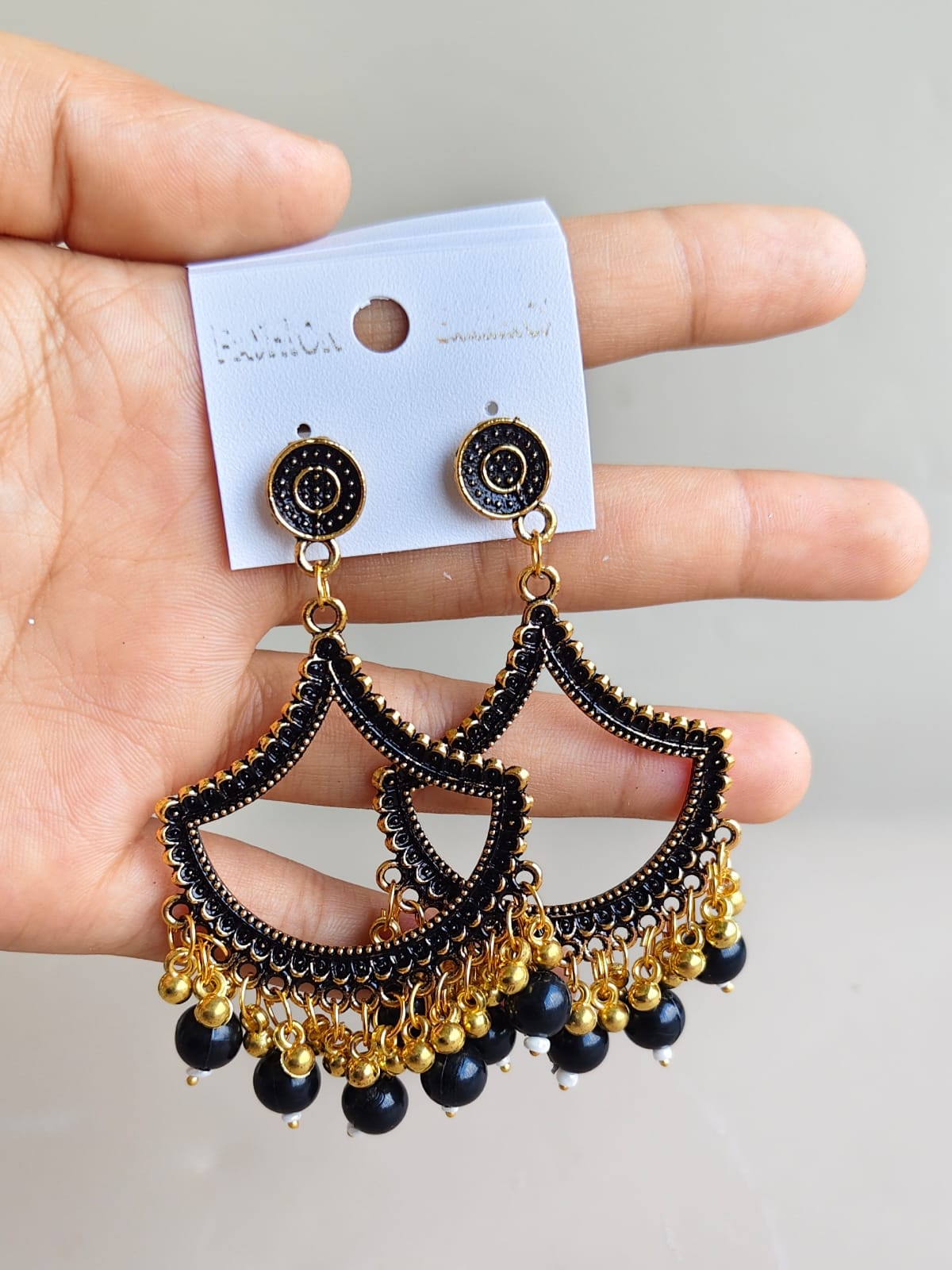 Jhumka - Half Moon with Golden Beads