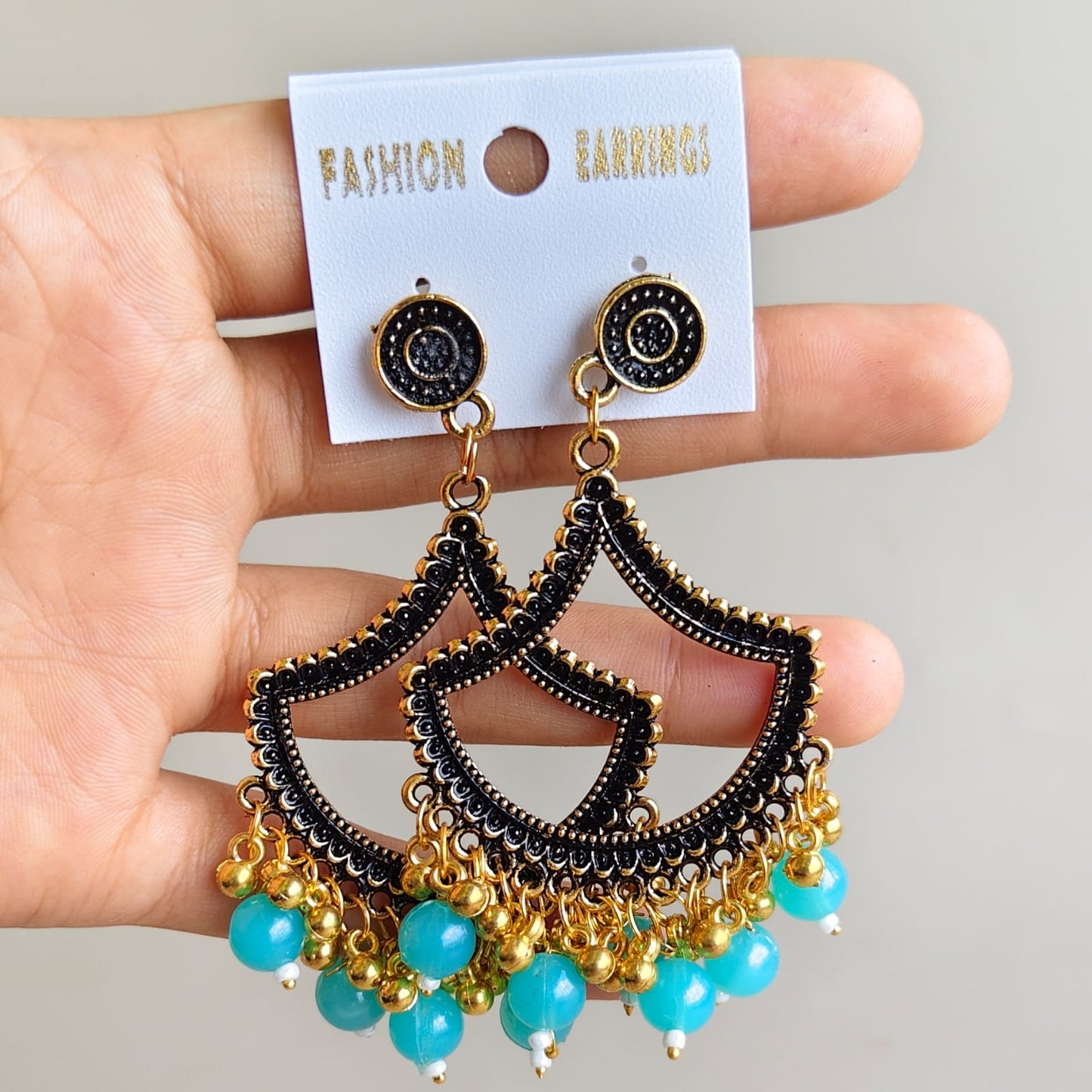 Jhumka - Half Moon with Golden Beads