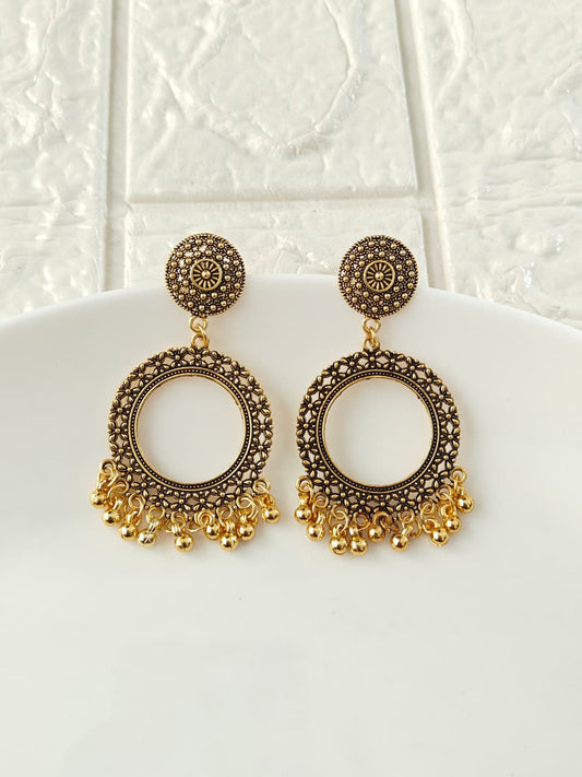 Antique Golden base Round Chandbali Jhumka