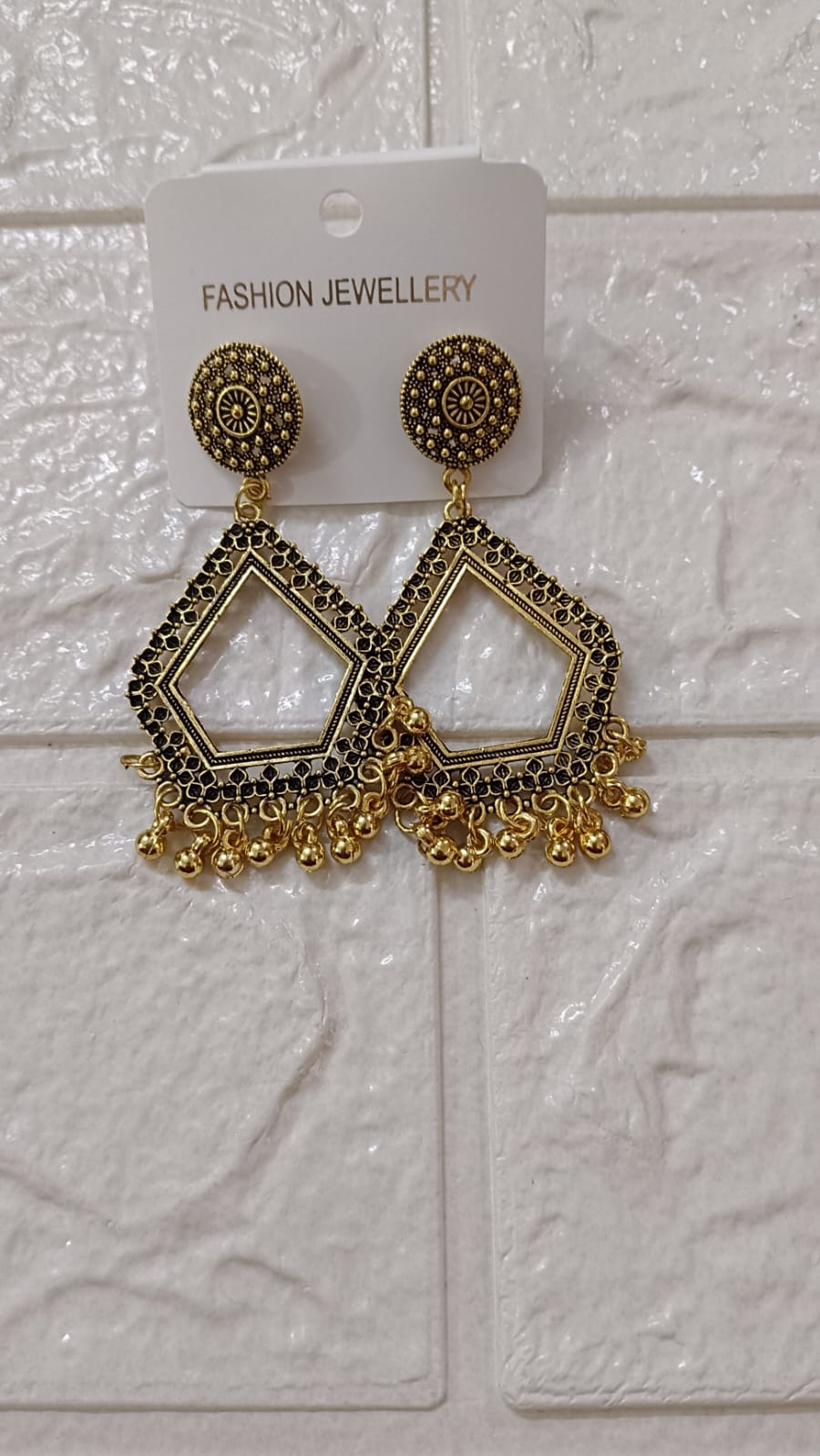 Oxidized Geometric Chandbali Earring