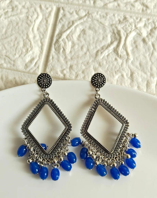 Oxidized Blue Beads Earring/ Jhumka