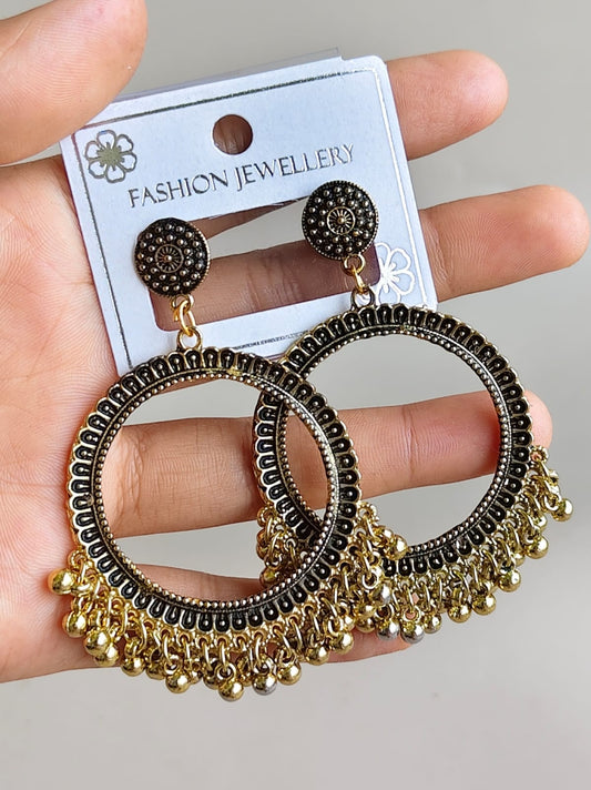 Oxidized Round Earring jhumka - Golden