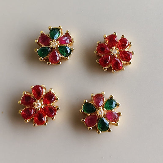 Ruby And Emerald Floral Stud Earrings