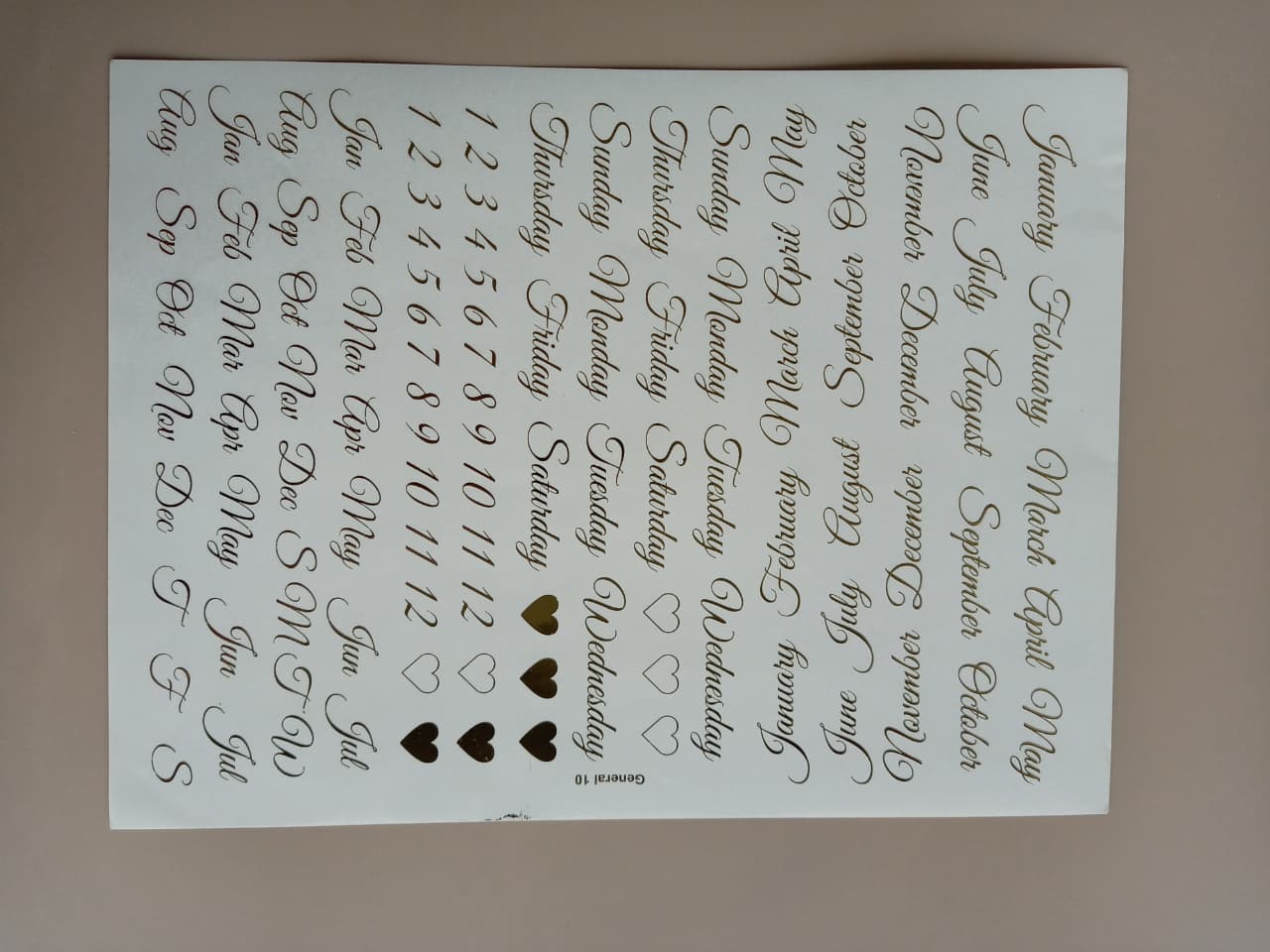 A4 sheet Calender Months Embossed sticker