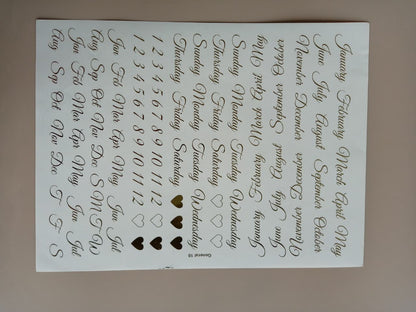 A4 sheet Calender Months Embossed sticker