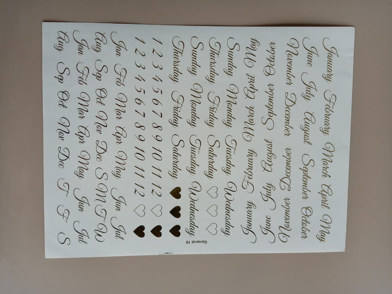 A4 sheet Calender Months Embossed sticker