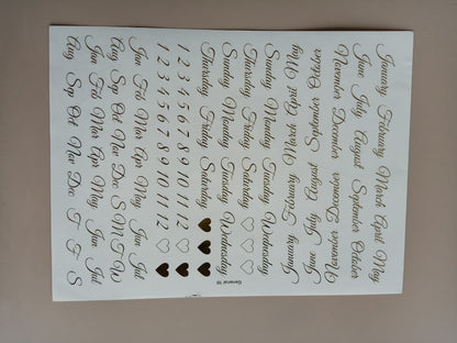 A4 sheet Calender Months Embossed sticker
