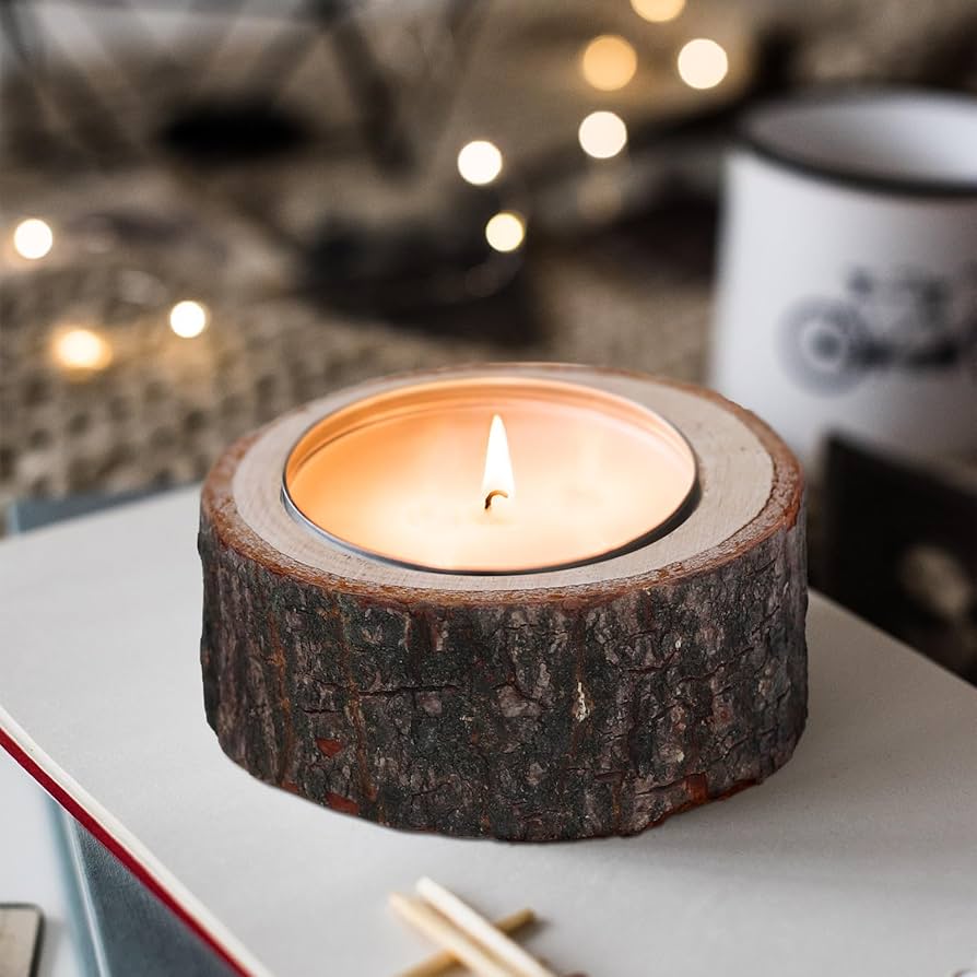 3 Tree Stump Wooden Candle Holder