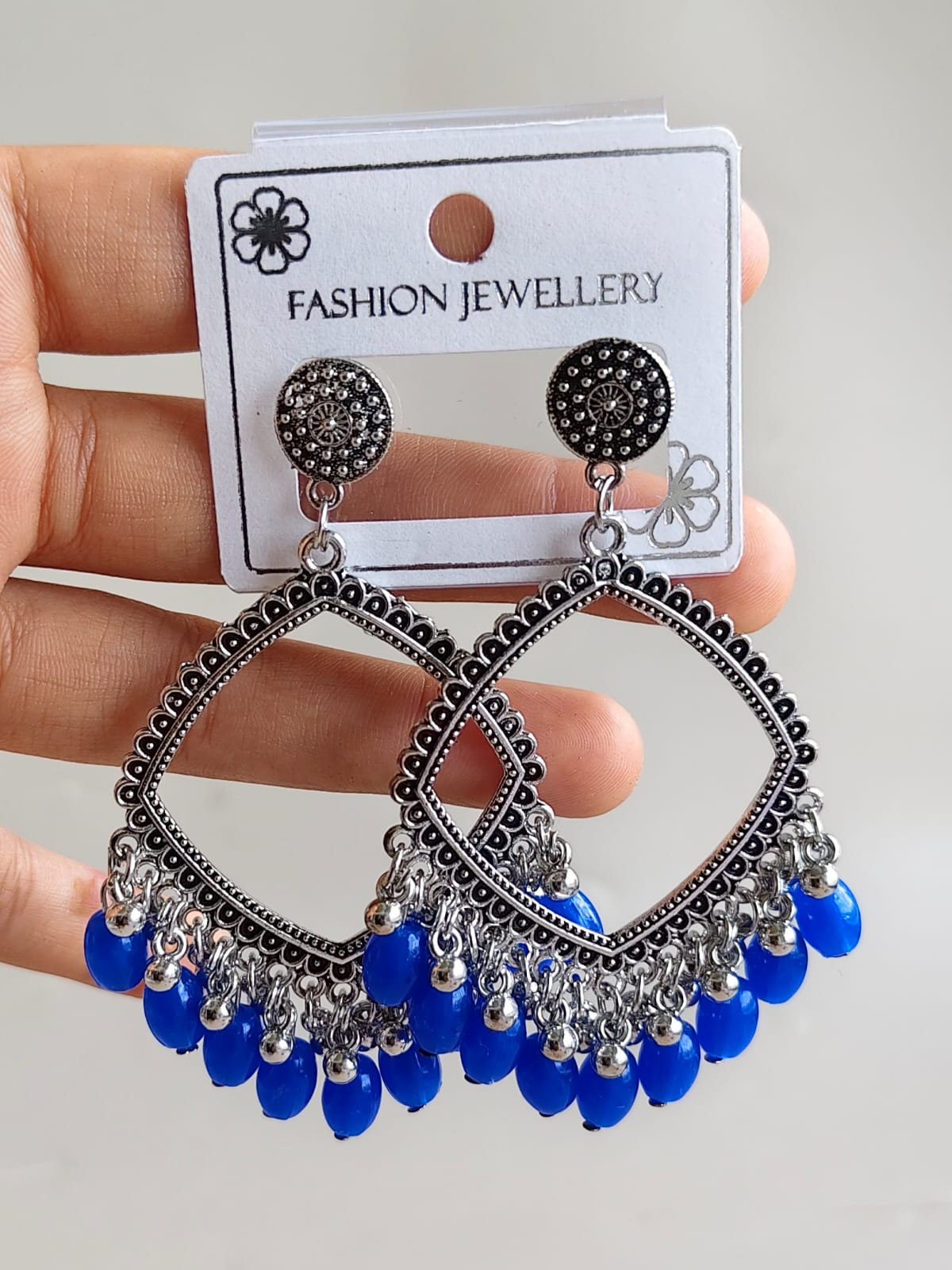 Jhumka/Earrings - Silver Base and colored Beads