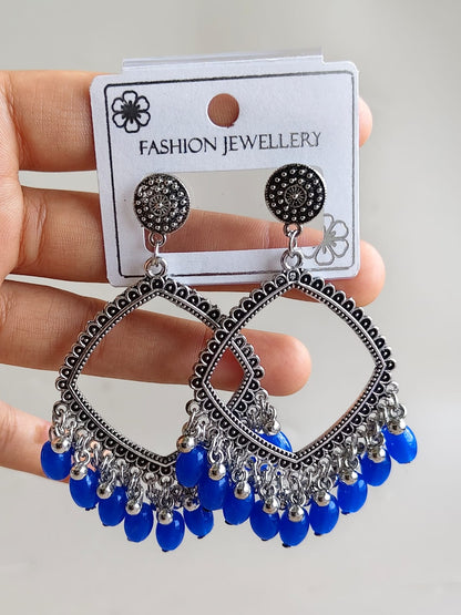 Jhumka/Earrings - Silver Base and colored Beads