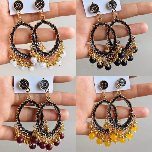 Oval Earrings/Jhumkas with Golden Base