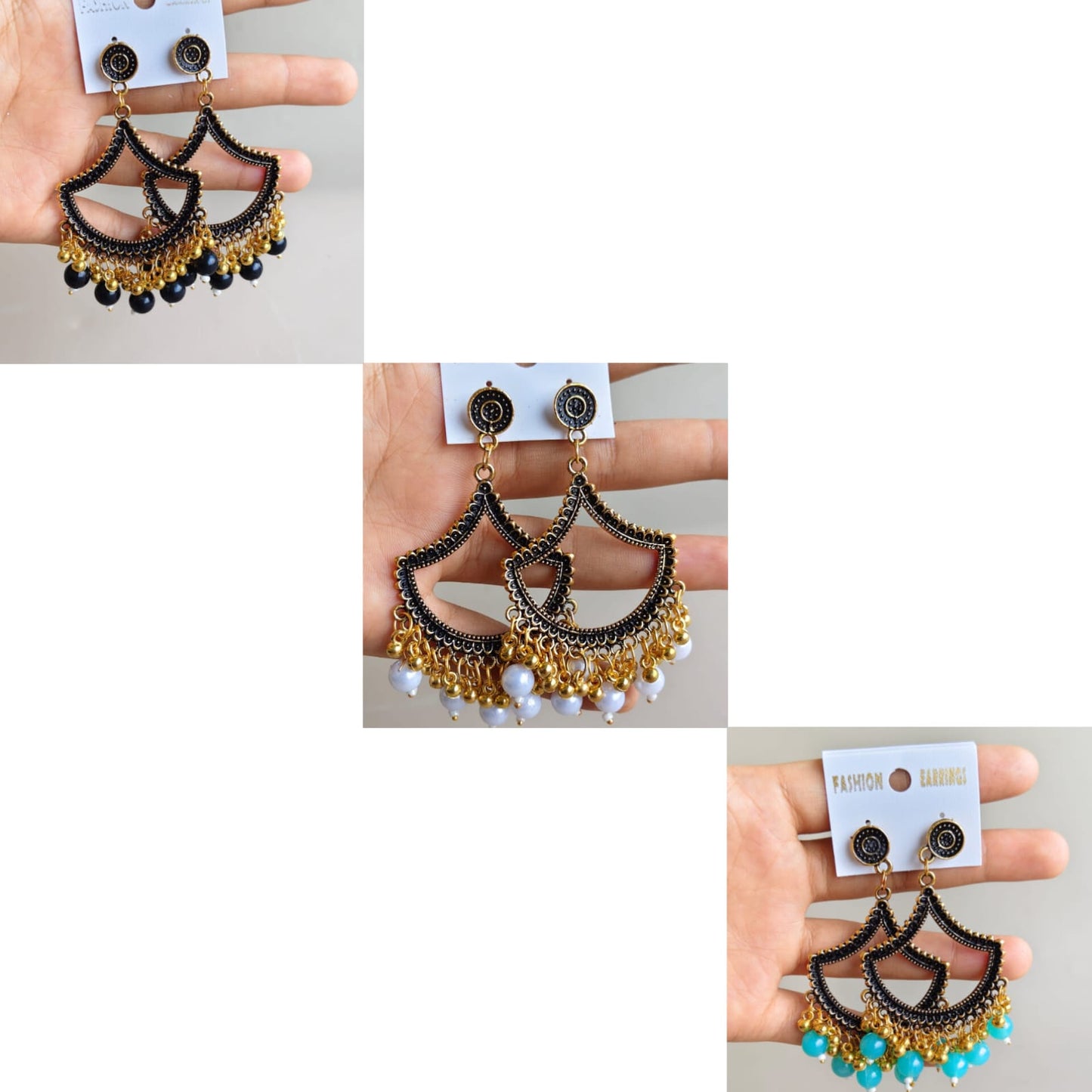 Jhumka - Half Moon with Golden Beads