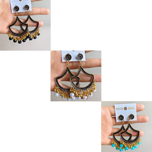 Jhumka - Half Moon with Golden Beads