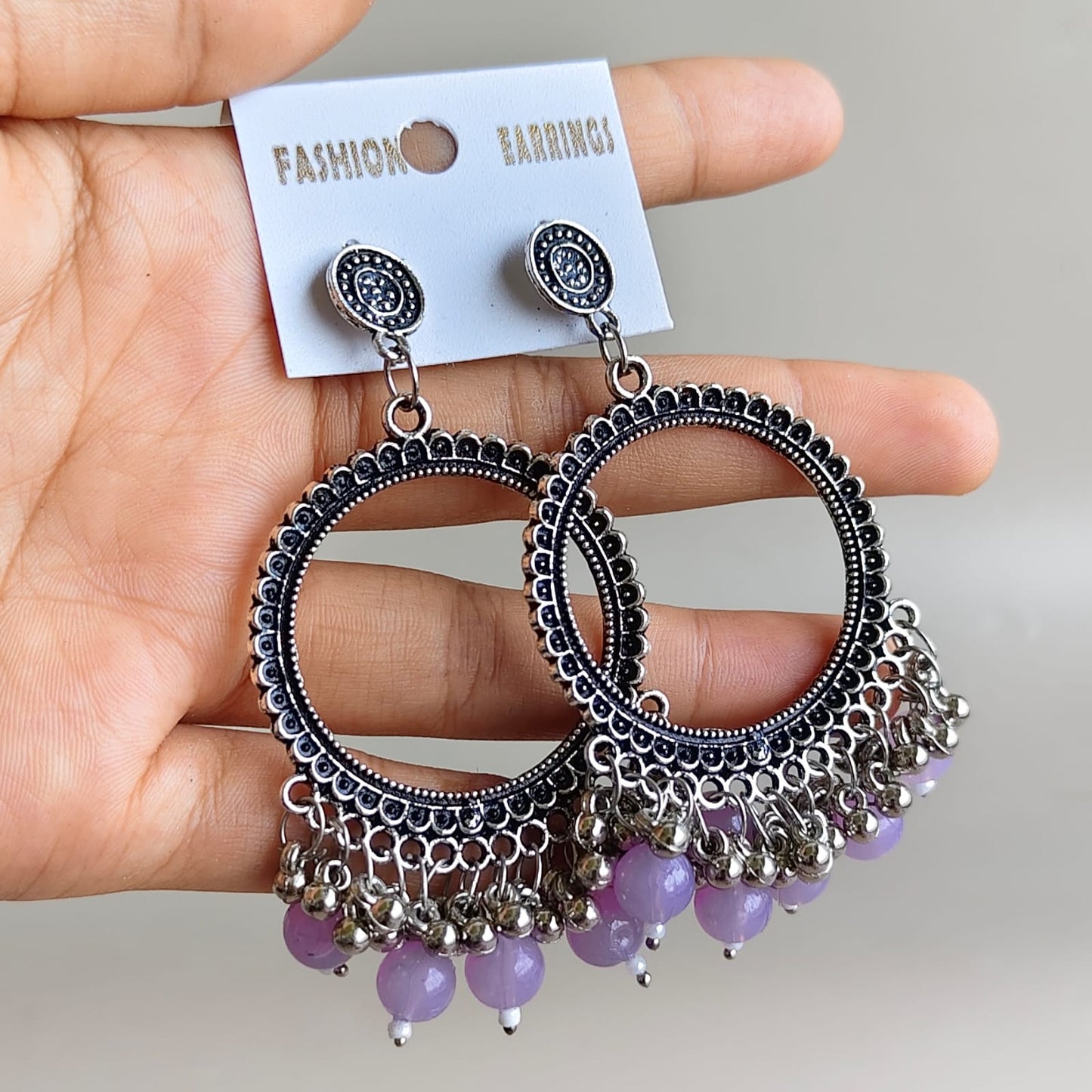 Jhumka - Round B with silver base