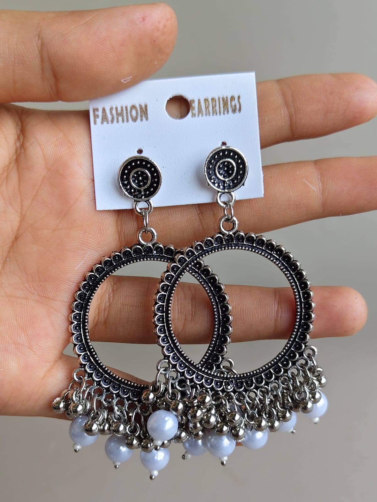Jhumka - Round B with silver base
