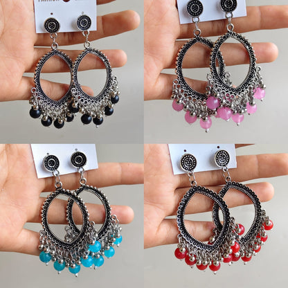 Oval Earrings/Jhumkas with silver base