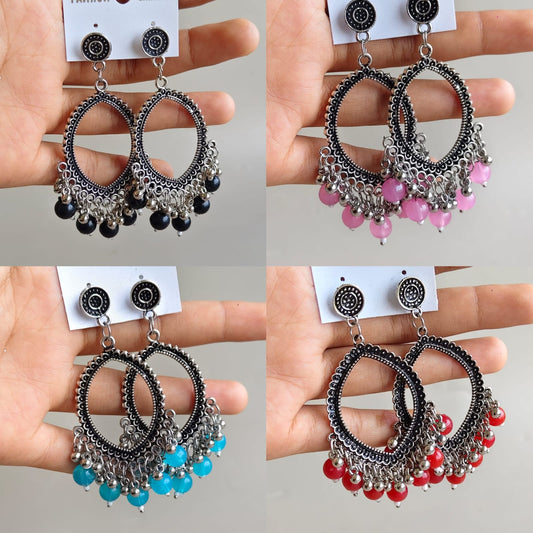 Oval Earrings/Jhumkas with silver base