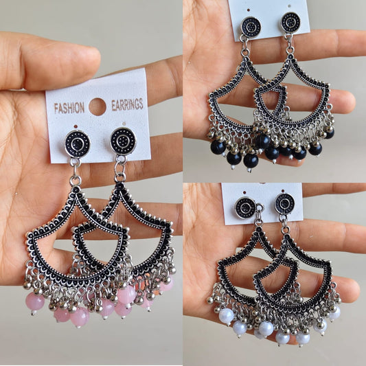 Jhumka - Half Moon with Silver Beads