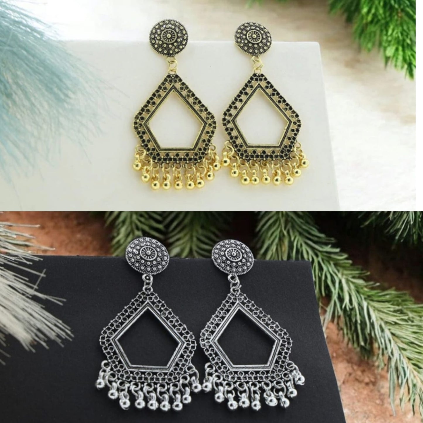 Oxidized Geometic Jhumka/ Earring