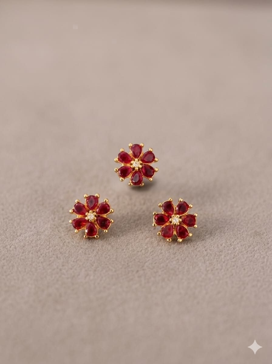 Ruby And Emerald Floral Stud Earrings (Copy)
