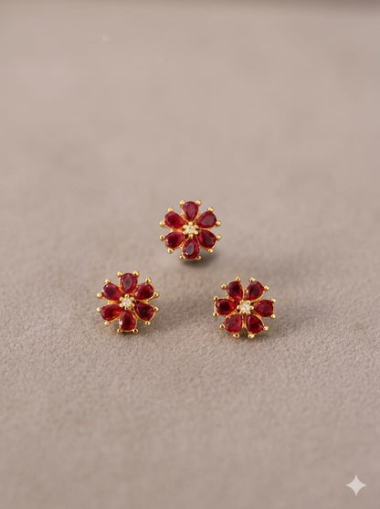 Ruby And Emerald Floral Stud Earrings (Copy)