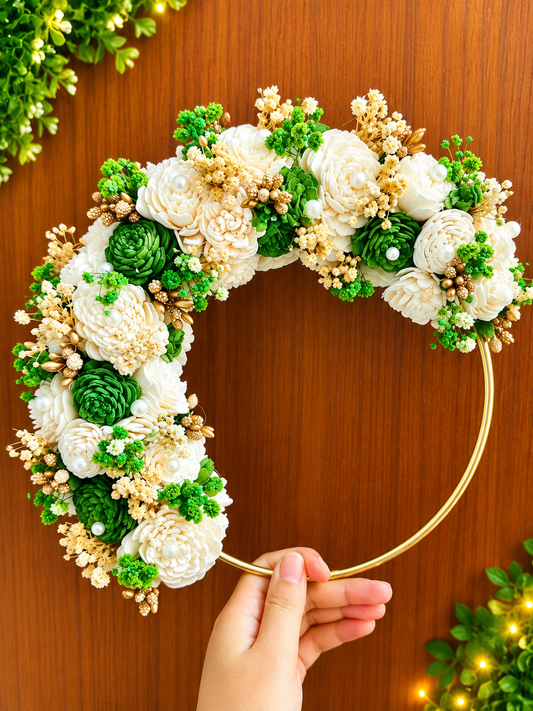 Flower hoop - Green, White and Cream