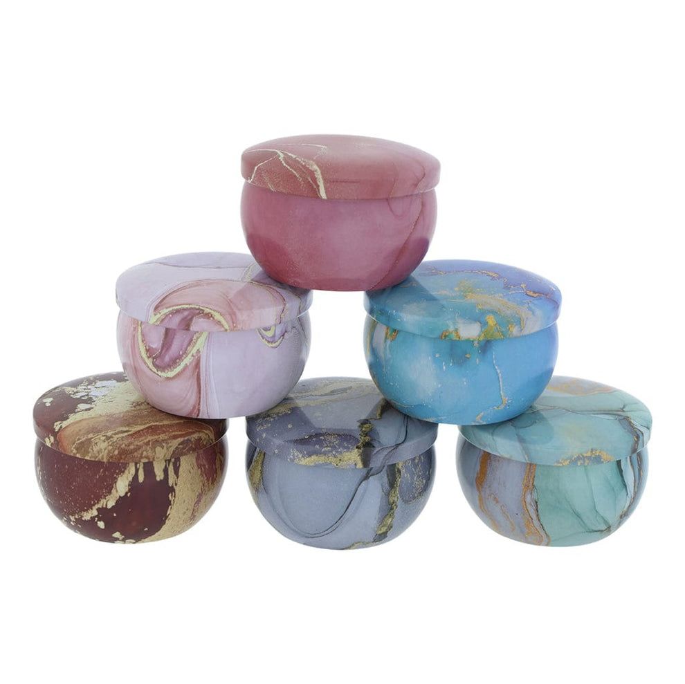 Marble effect metal candle jar
