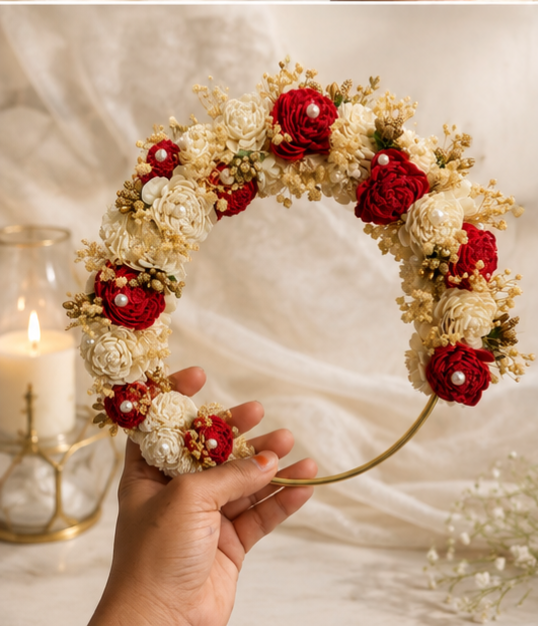 Decorated hoop / wreath - cream white and red