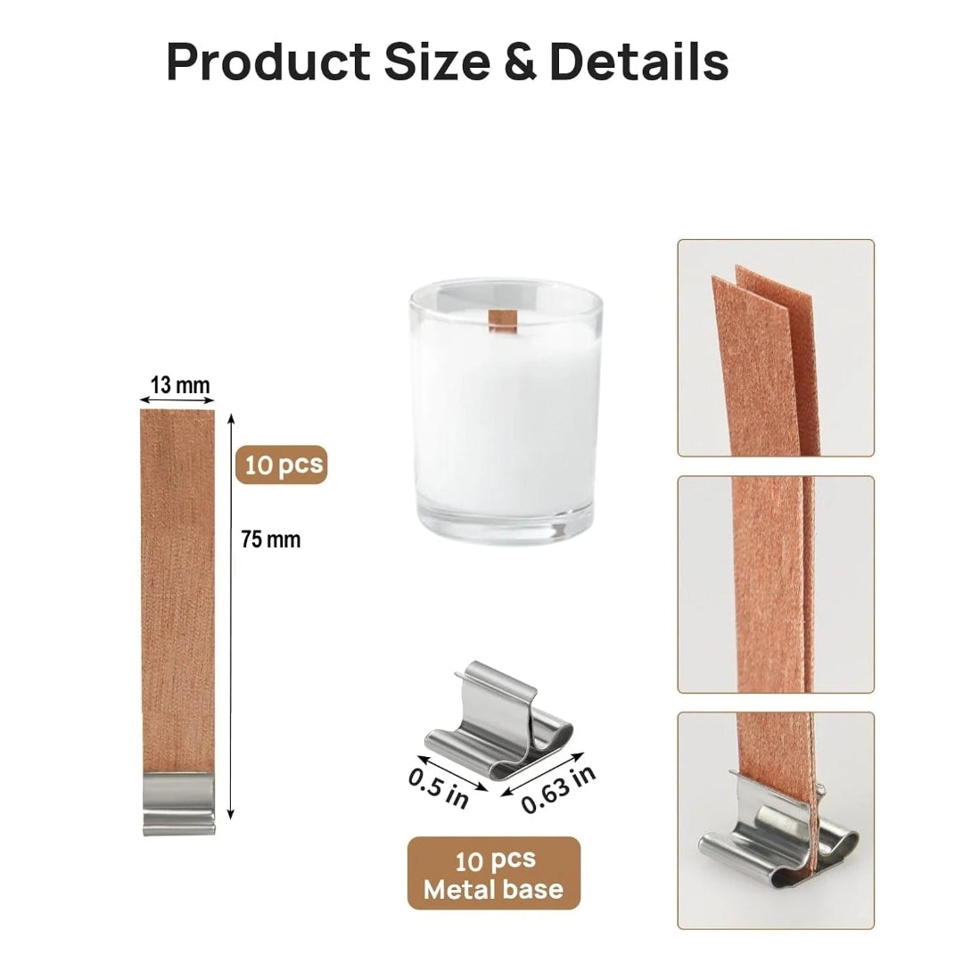 Wooden wick with metal holder