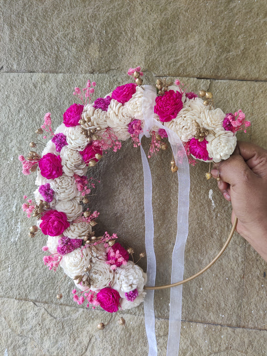Decorated hoop - hot pink & white