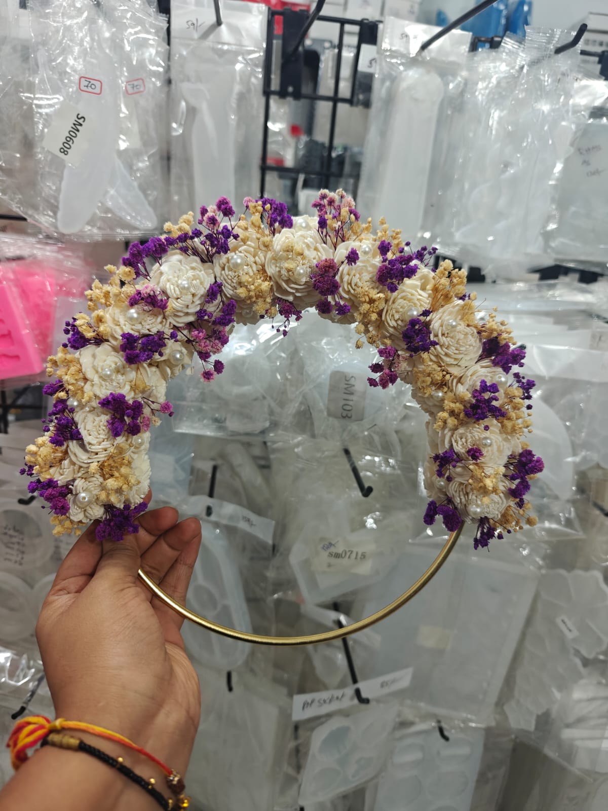 Decorated hoop / wreath - cream and lavender